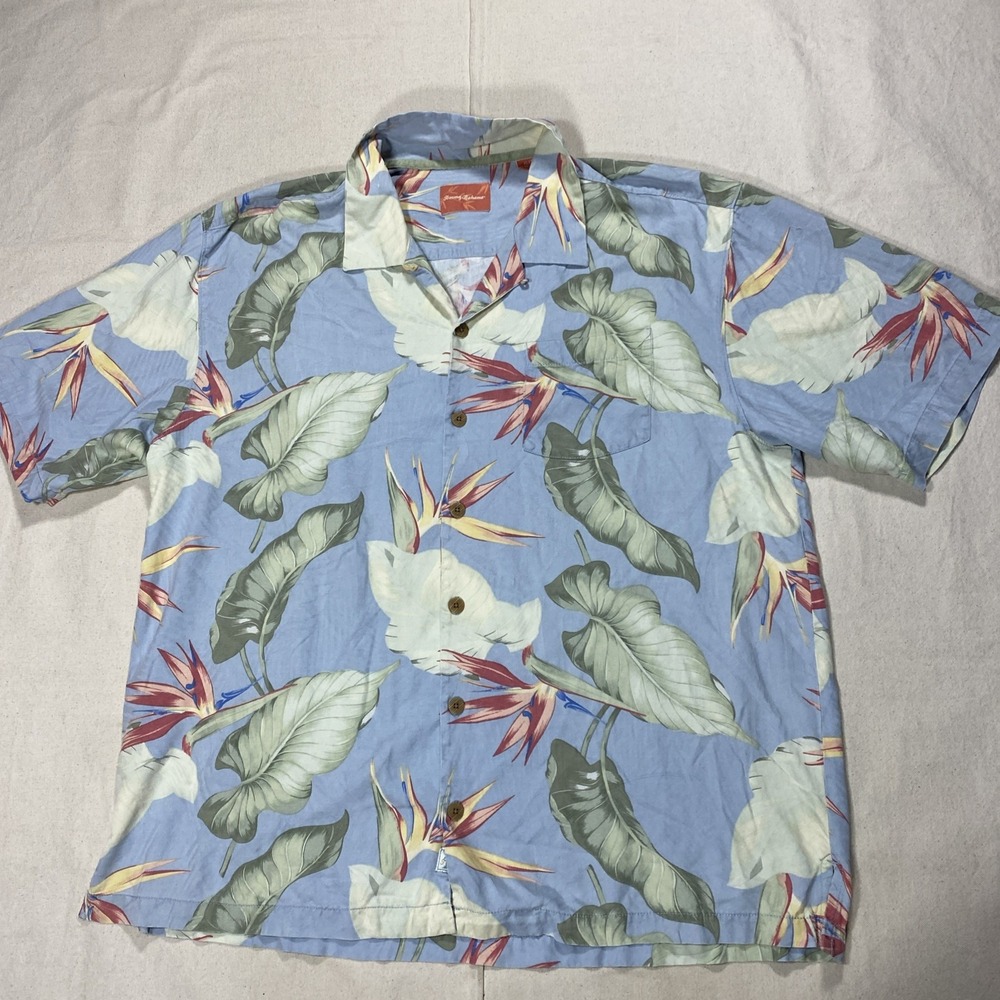 Tommy Bahama Hawaiian Shirt 100% Silk XL Floral Print Short Sleeve